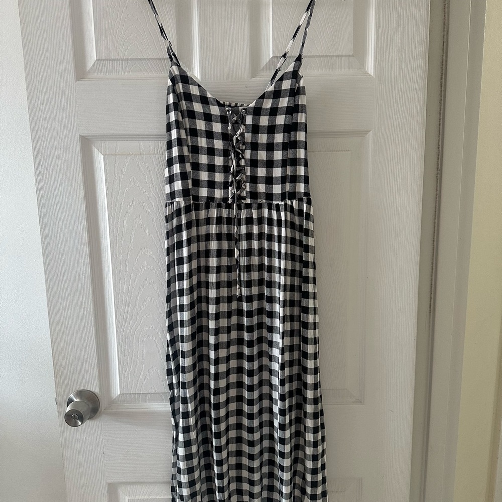 New Look Black and White Checkered Midi Dress size 8 summer dress Shirred back